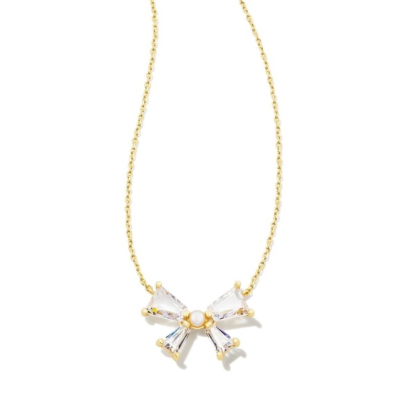 Kendra Scott Jewelry - NWT SoldOut Everywhere Kendra Scott Blair Gold Bow Short Necklace White Crystal